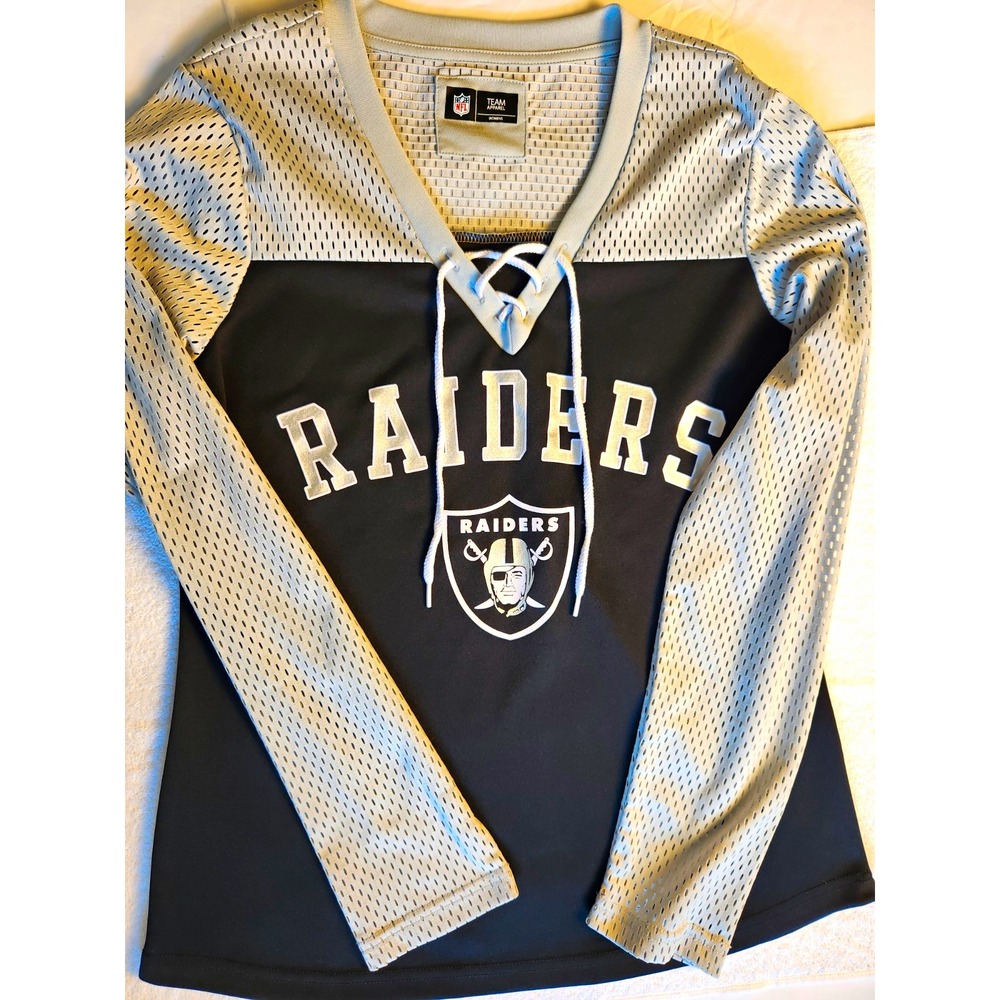 NFL Team Apparel Raiders Womens Lace-Up Long Sleeve Jersey Top Medium Black